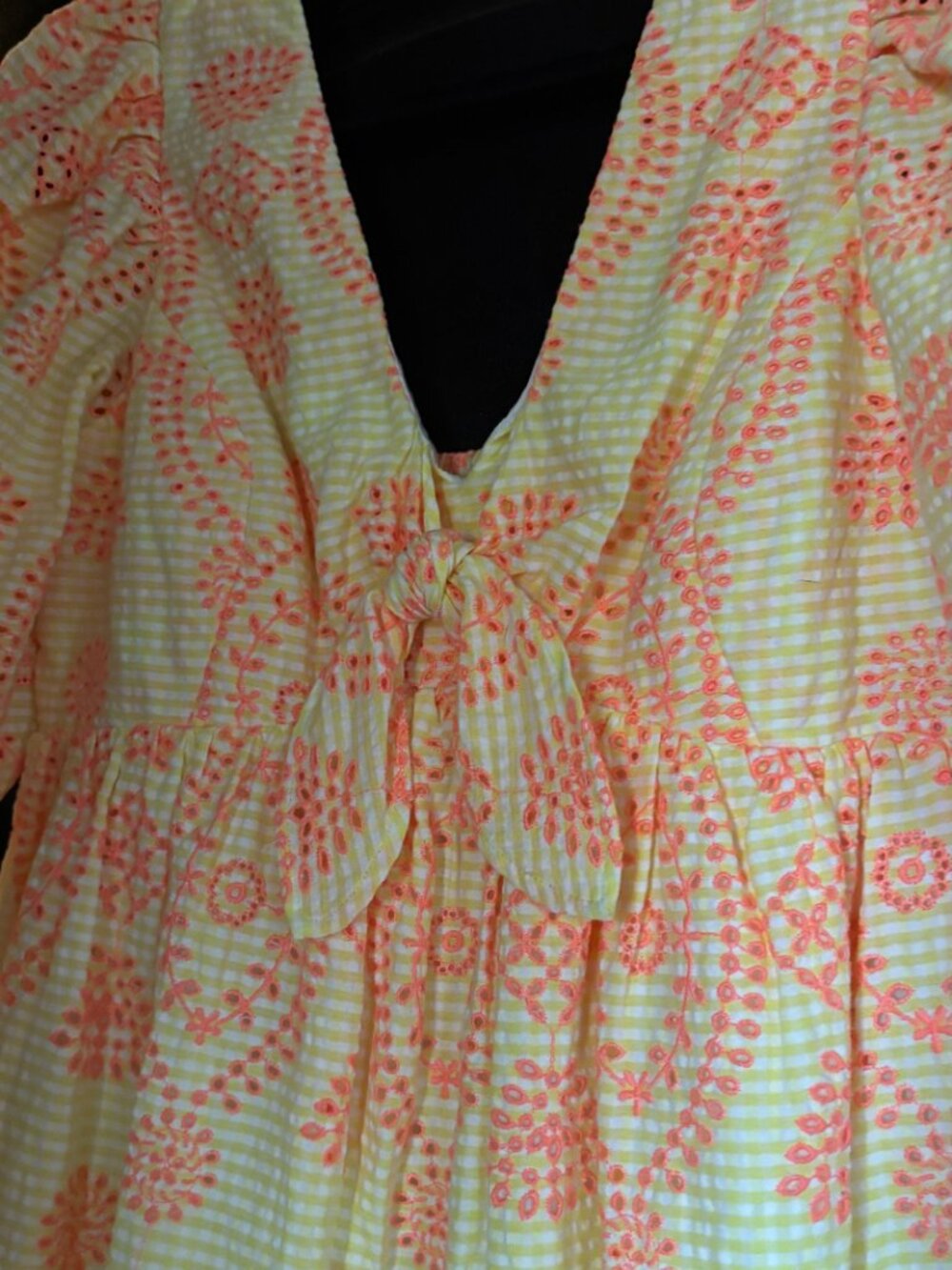 Lilly Pulitzer Sarafina Eyelet Babydoll Dress in Calla Yellow Gingham EXCELLENT - Picture 5 of 6